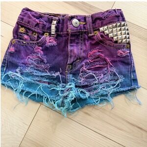 Levis 514 Kids Custom Purple Blue Ombre Studded Distressed Denim Shorts 2T
